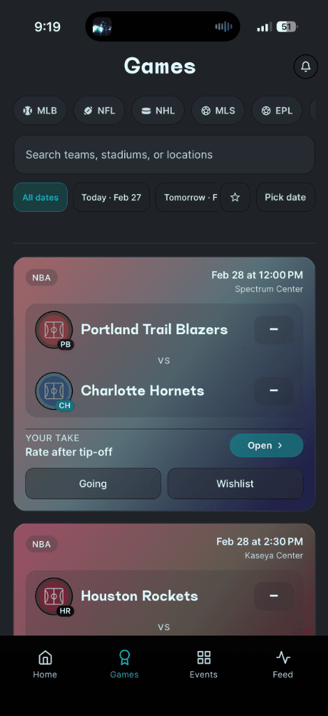 Buzzr app — games screen